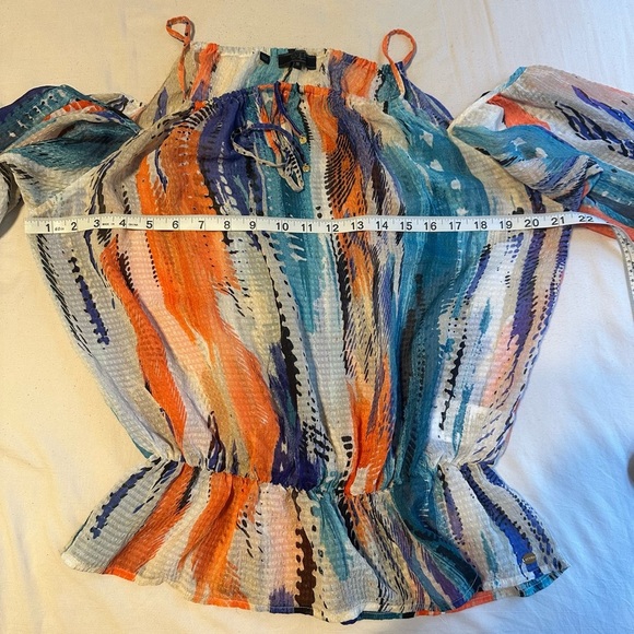 Guess Sleeveless Off-Shoulder Blouse Blue and Orange - Picture 4 of 9